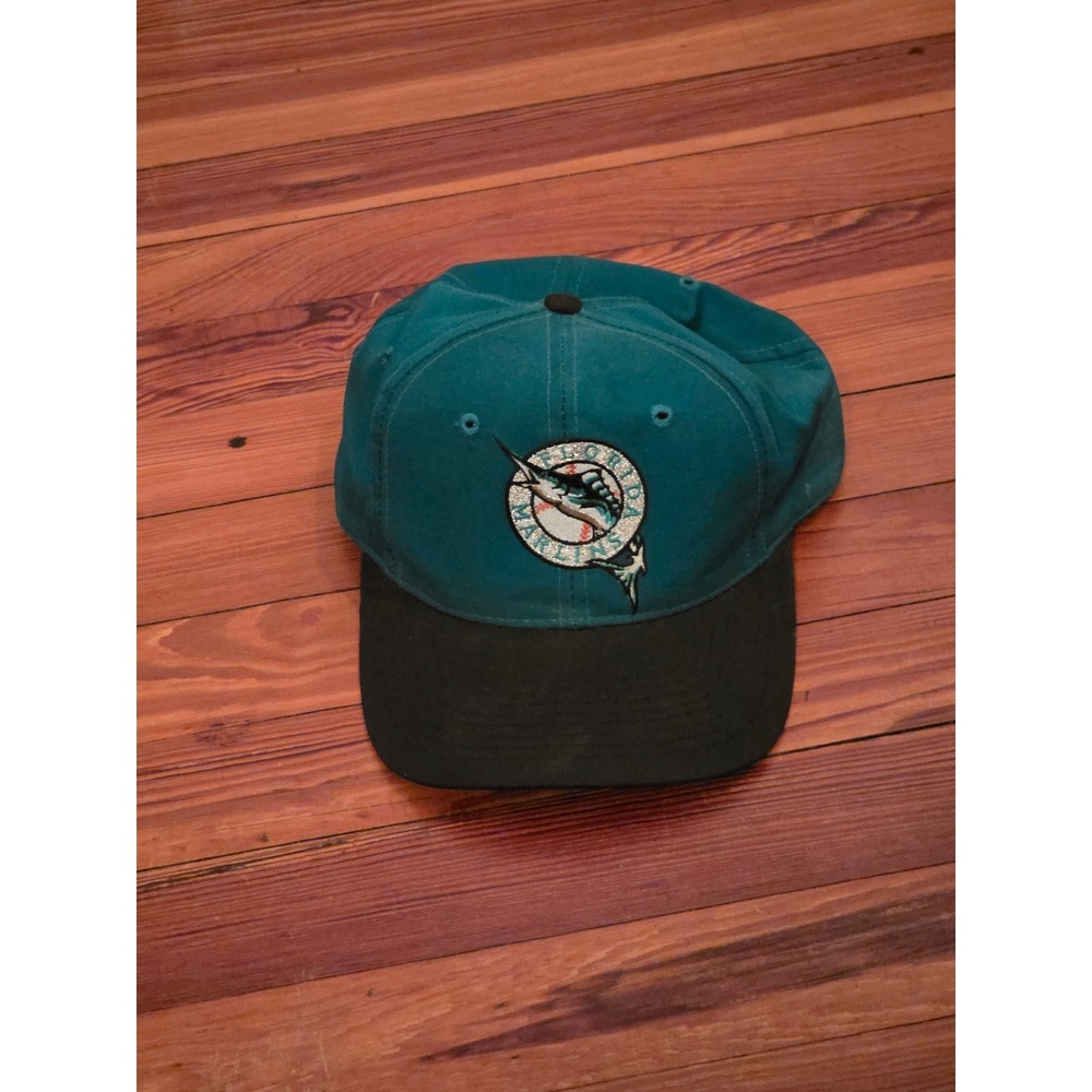Vintage Florida Marlins The Game Snapback Hat Teal Black MLB 90s Baseball Cap